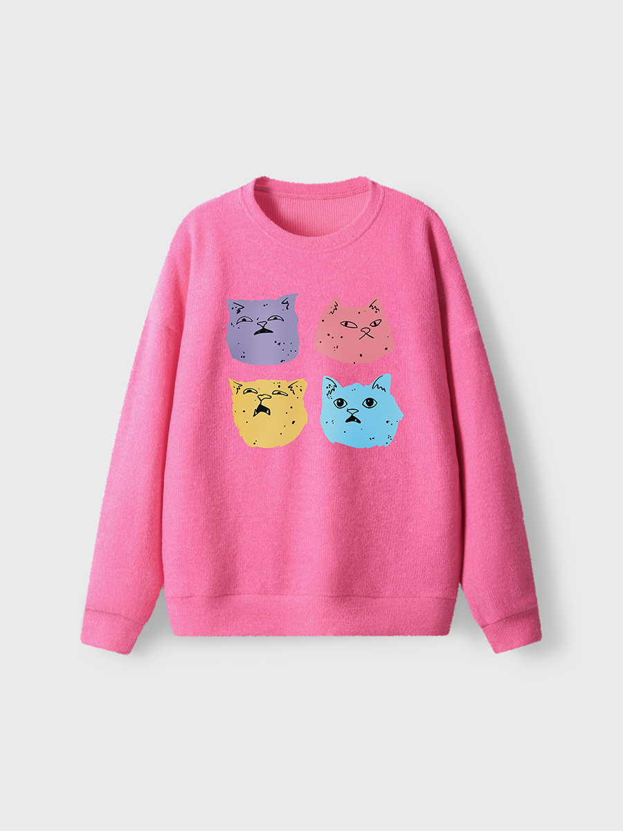 Vintage Cat Faces Fuzzy Sweater