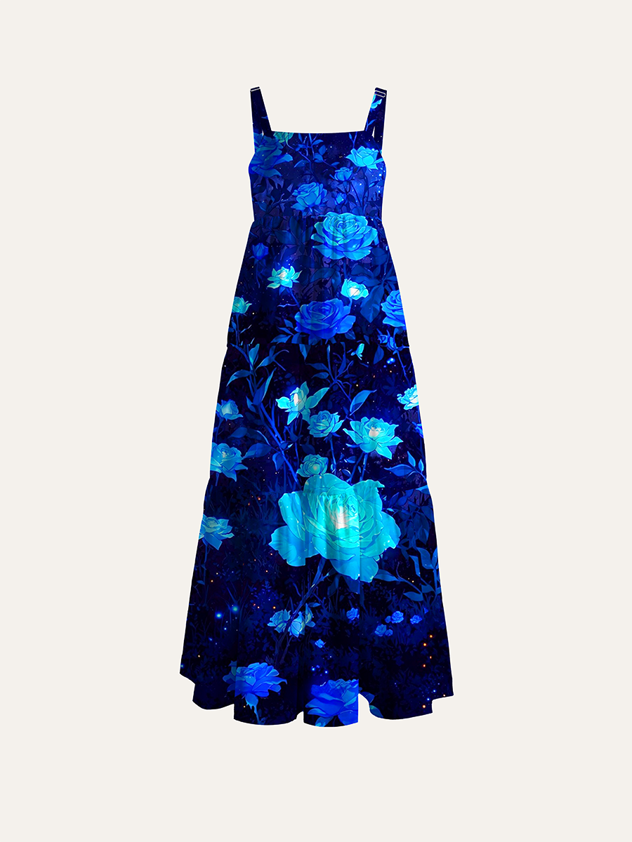 Midnight Bioluminescence Adjustable Wide Straps Maxi Dress