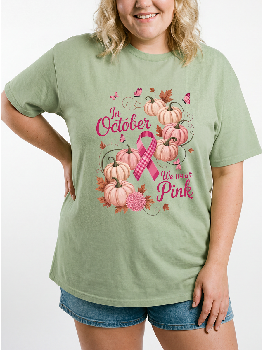 Vintage October Pink Ribbon Oversize Graphic Tee