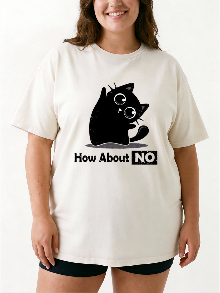 Vintage How About No Cute Black Cat Oversize Graphic Tee