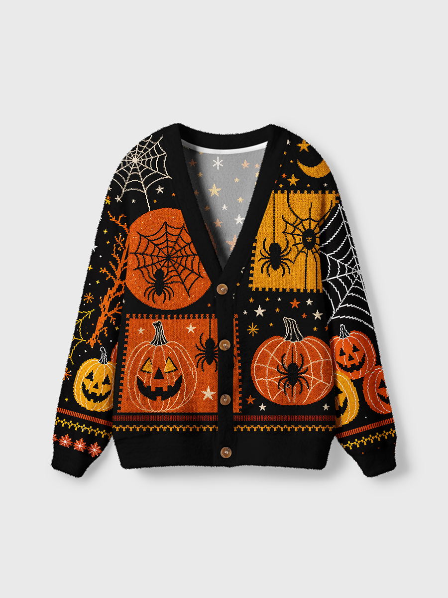 Vintage Halloween Pumpkin Spider Cardigan Sweaters