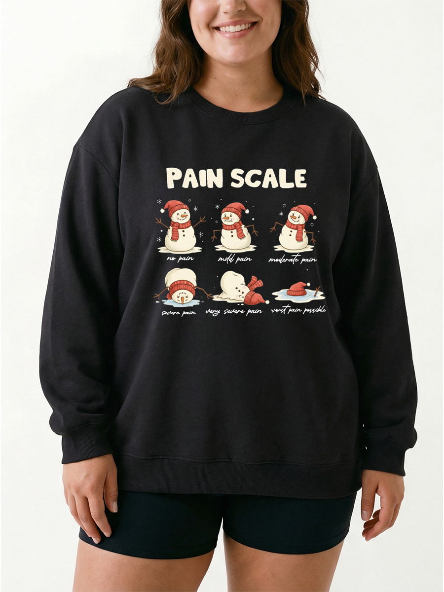 Pain Scale Funny Snowman Graphic Sweatshirt