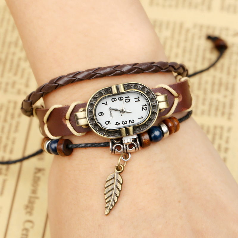 Braided Vintage Leather Bracelet Watch