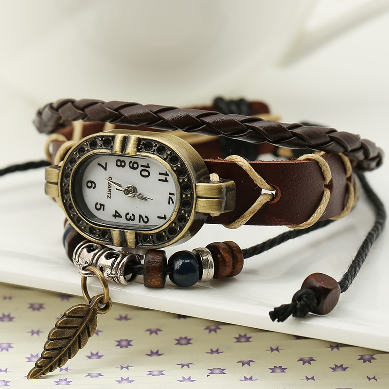 Braided Vintage Leather Bracelet Watch