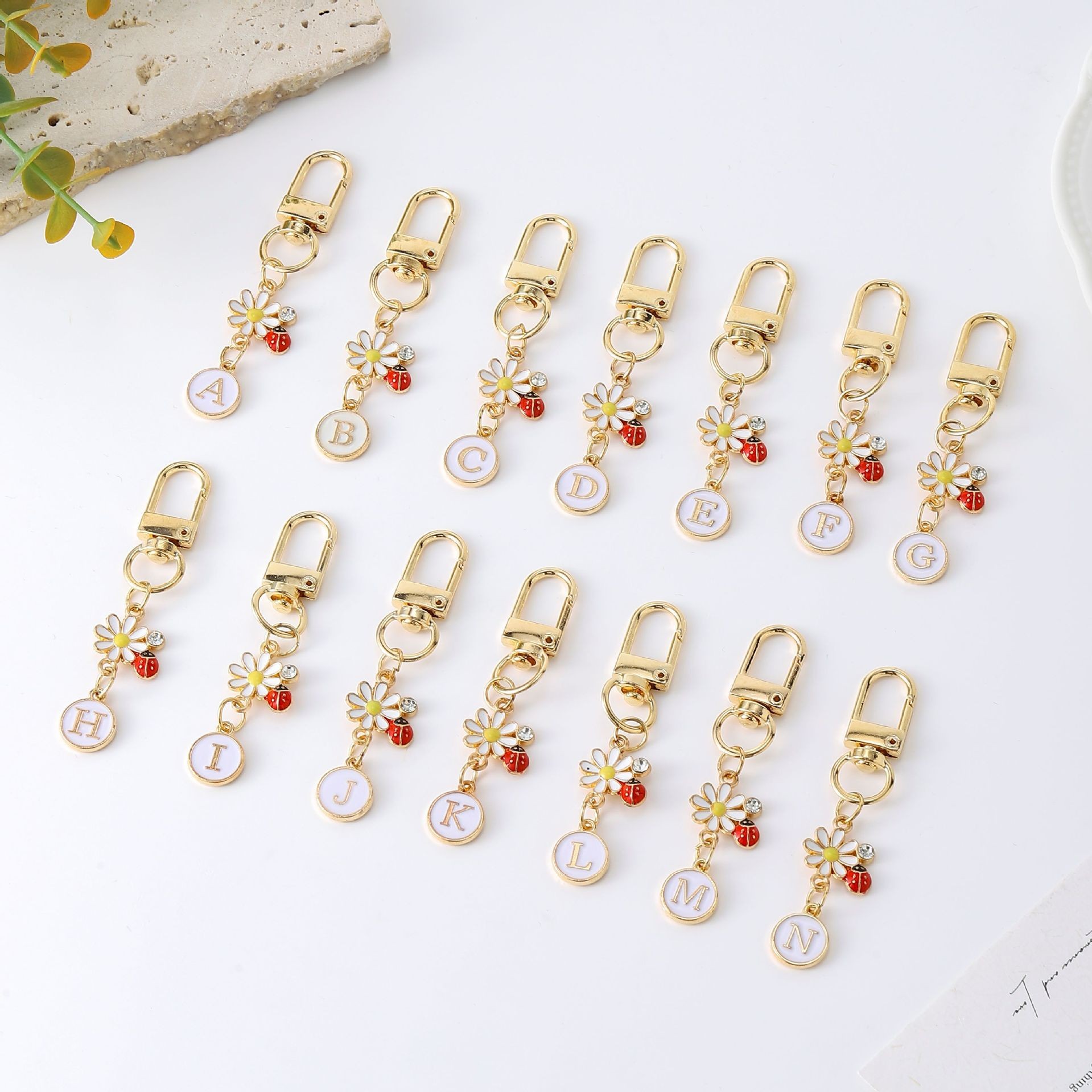 Vintage Cute Flower English Initials Keychain