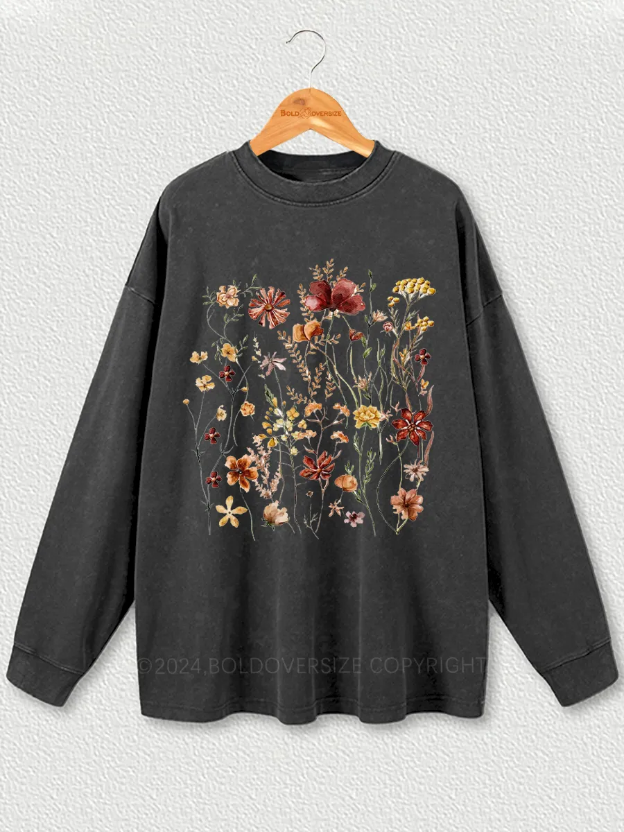 Vintage Boho Wildflowers Washed Long Sleeve Shirt