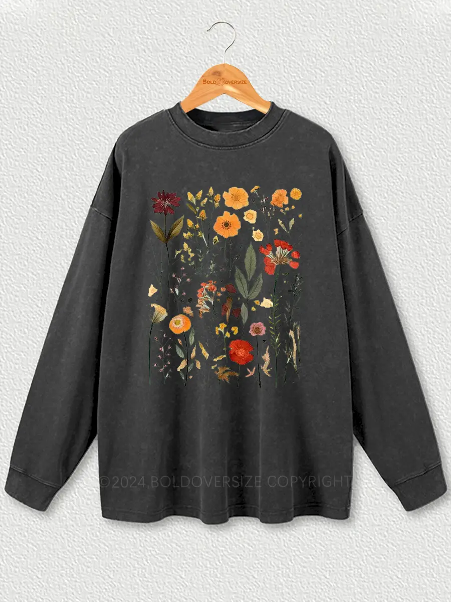 Vintage Pressed Flowers Washed Long Sleeve Shirt