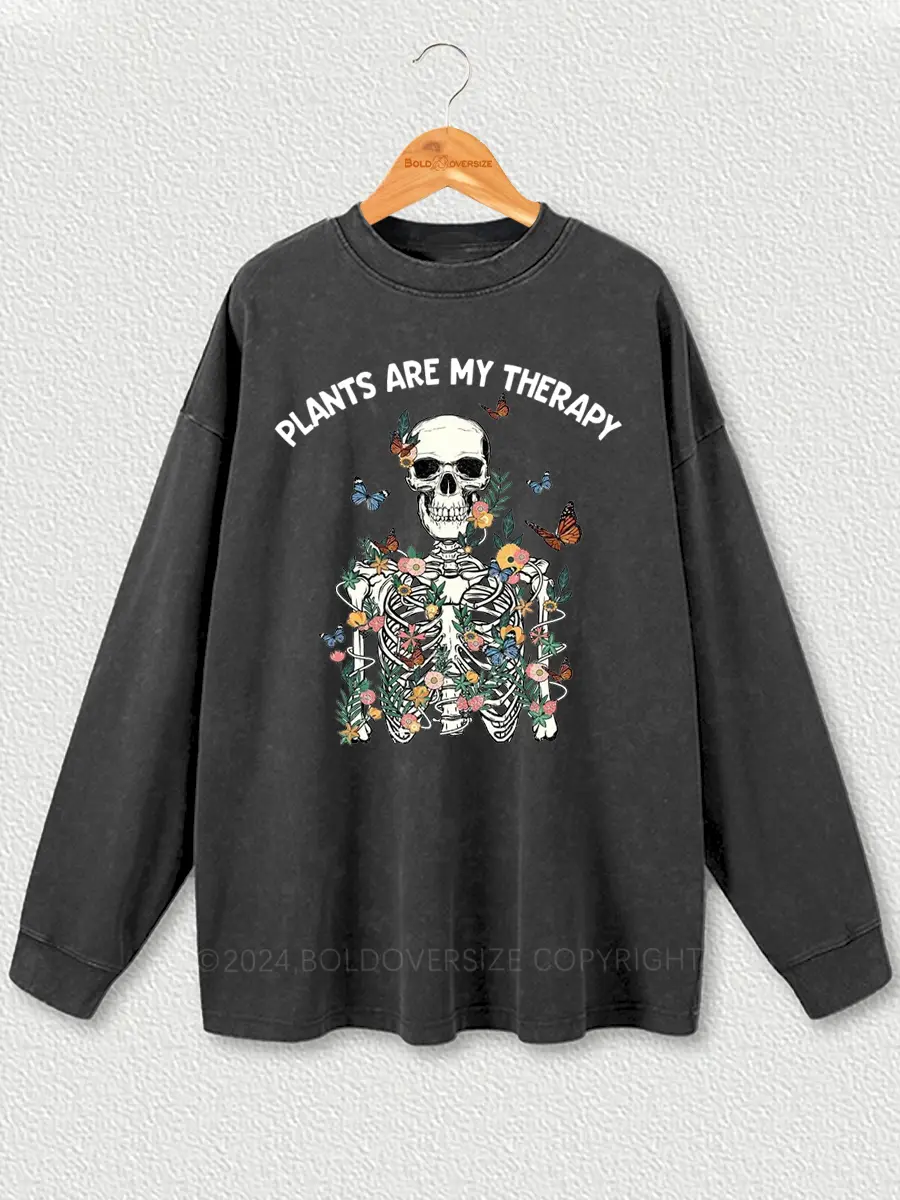 Vintage Plants Are My Therapy Washed Long Sleeve Shirt