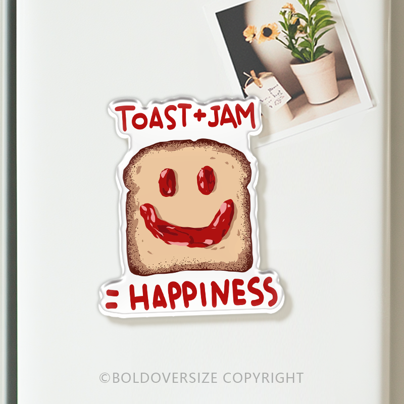 Vintage Toast+Jam=Happiness Acrylic Refrigerator Magnets