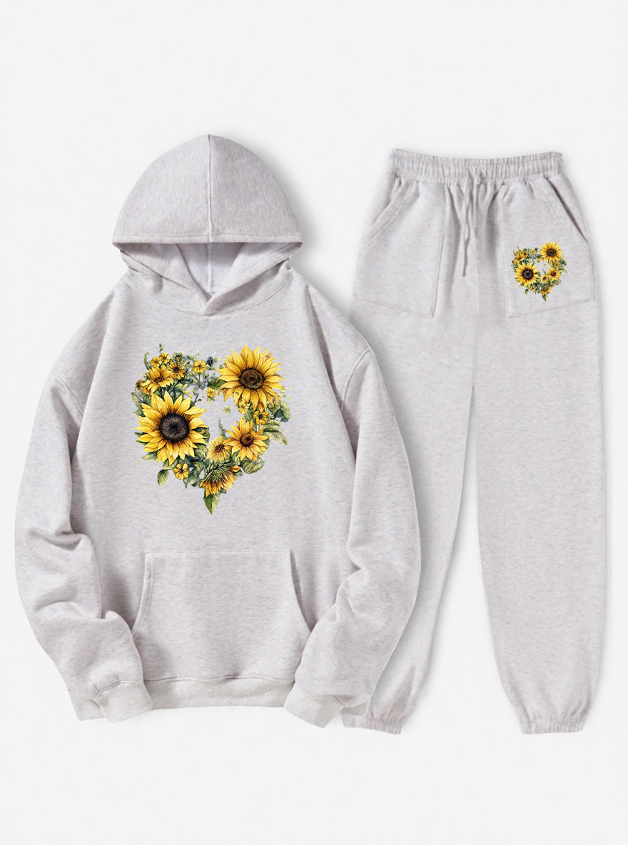 Vintage Sunflower Fleece Hoodie Suit