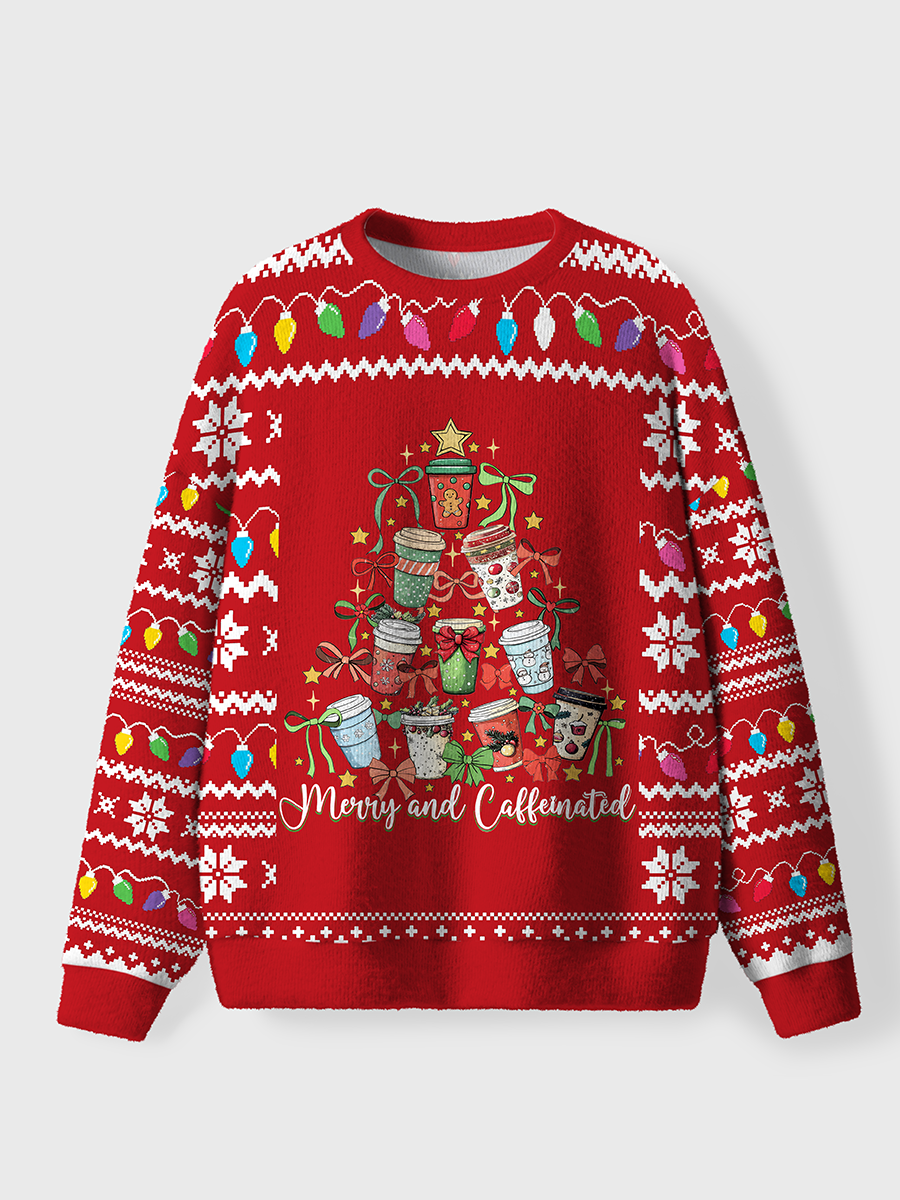 Vintage Merry And Caffeinated Christmas Tree Sweater