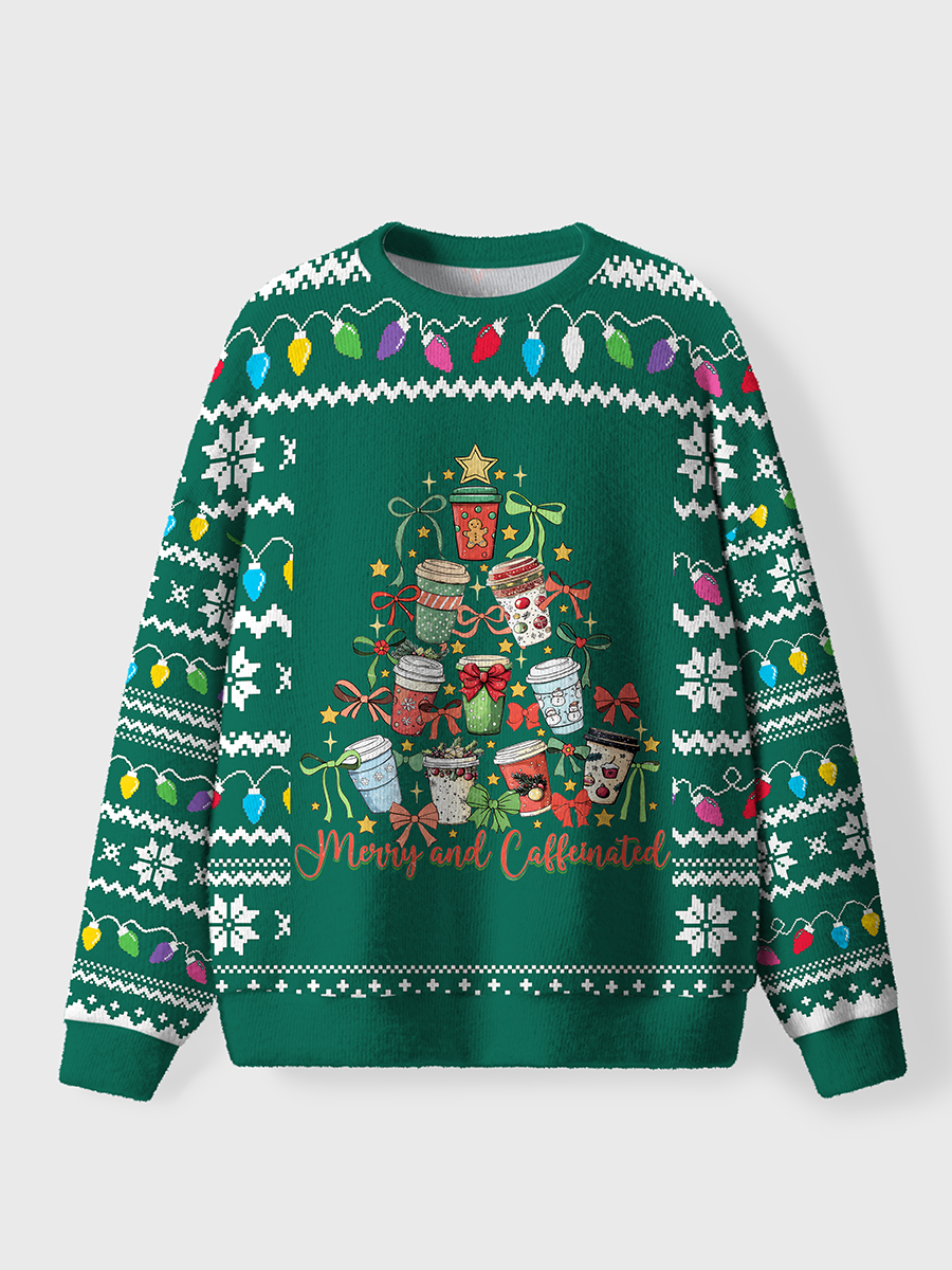 Vintage Merry And Caffeinated Christmas Tree Sweater