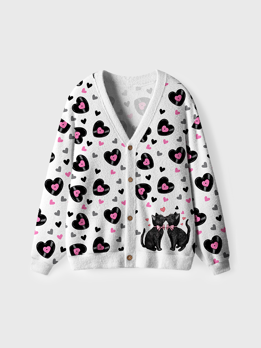 Vintage Bow-adorned Black Cats Cardigan Sweaters