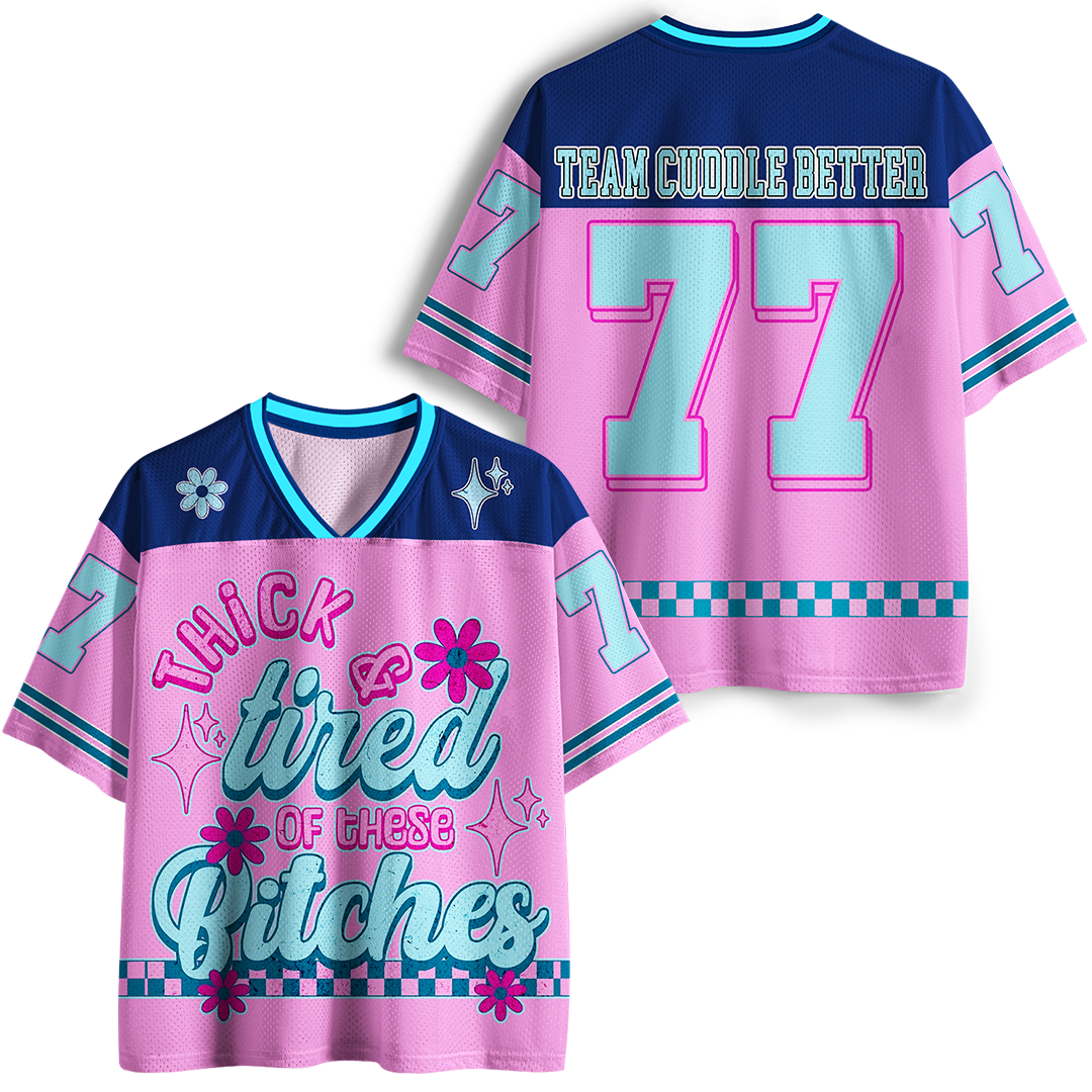 Personalized Vintage Thick And Tired Of These Bitches Mesh Jersey
