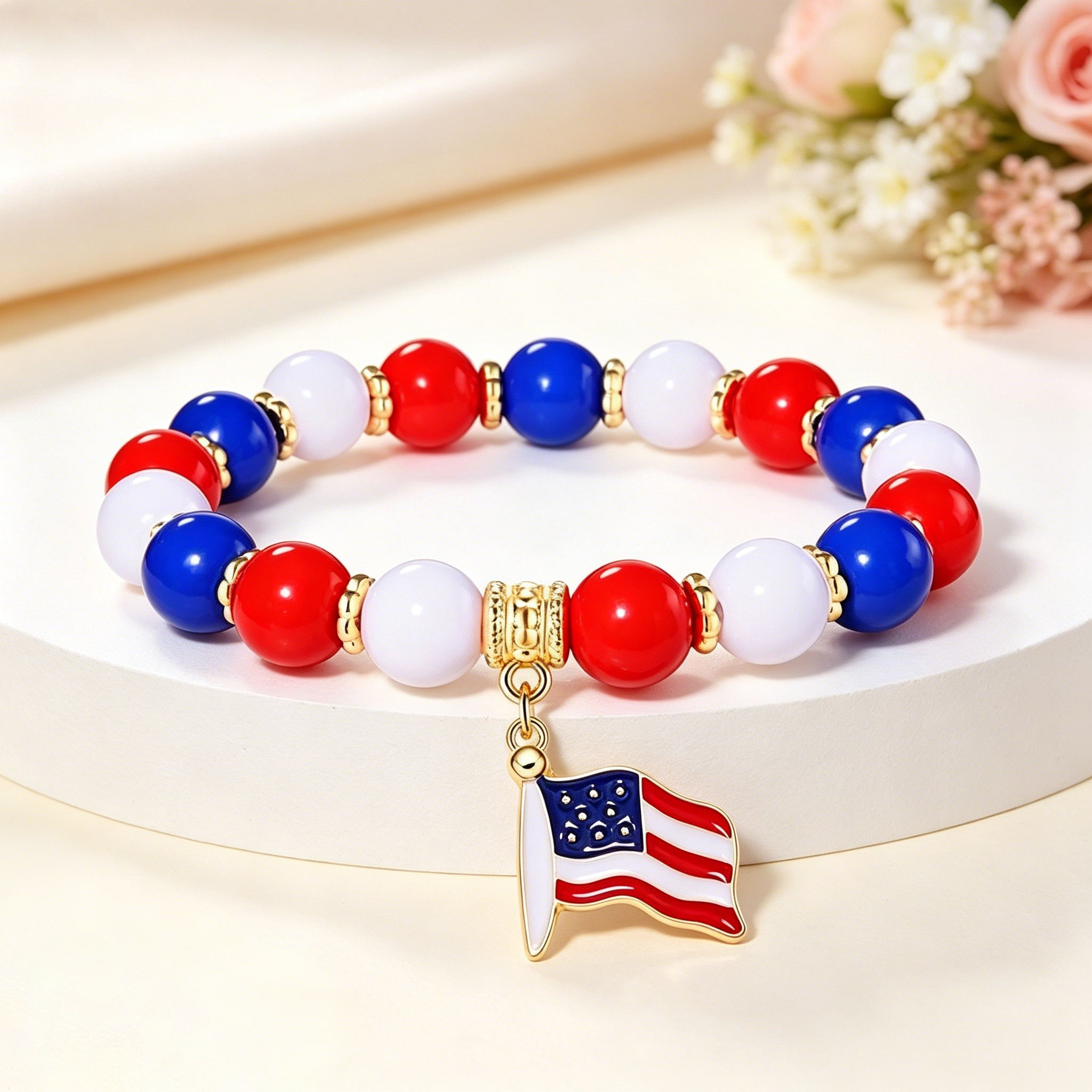 Independence Day Beaded String Bracelet