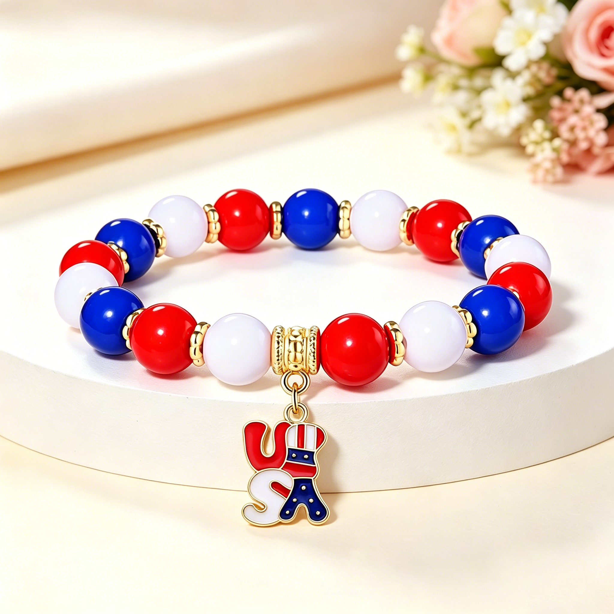 Independence Day Beaded String Bracelet