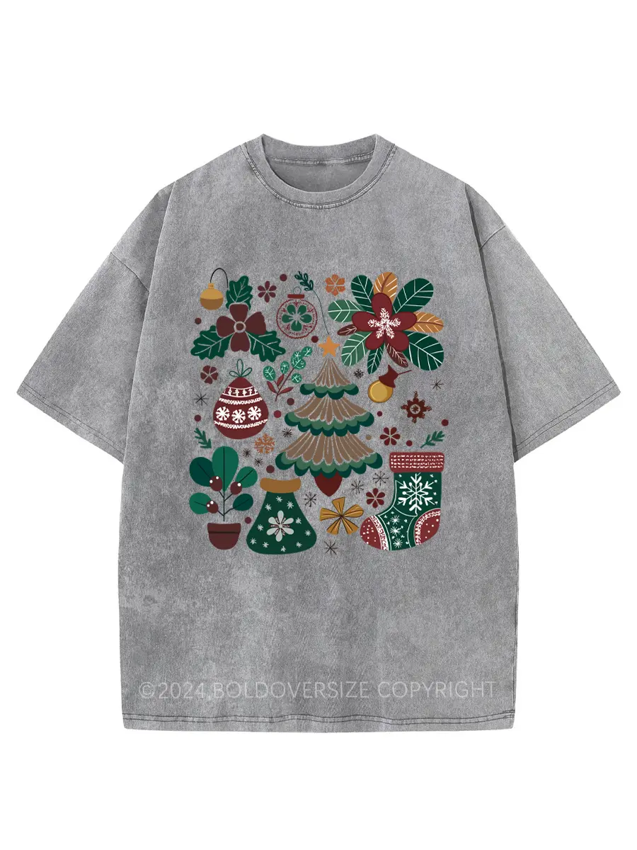 Vintage Christmas Boho Washed T-Shirt
