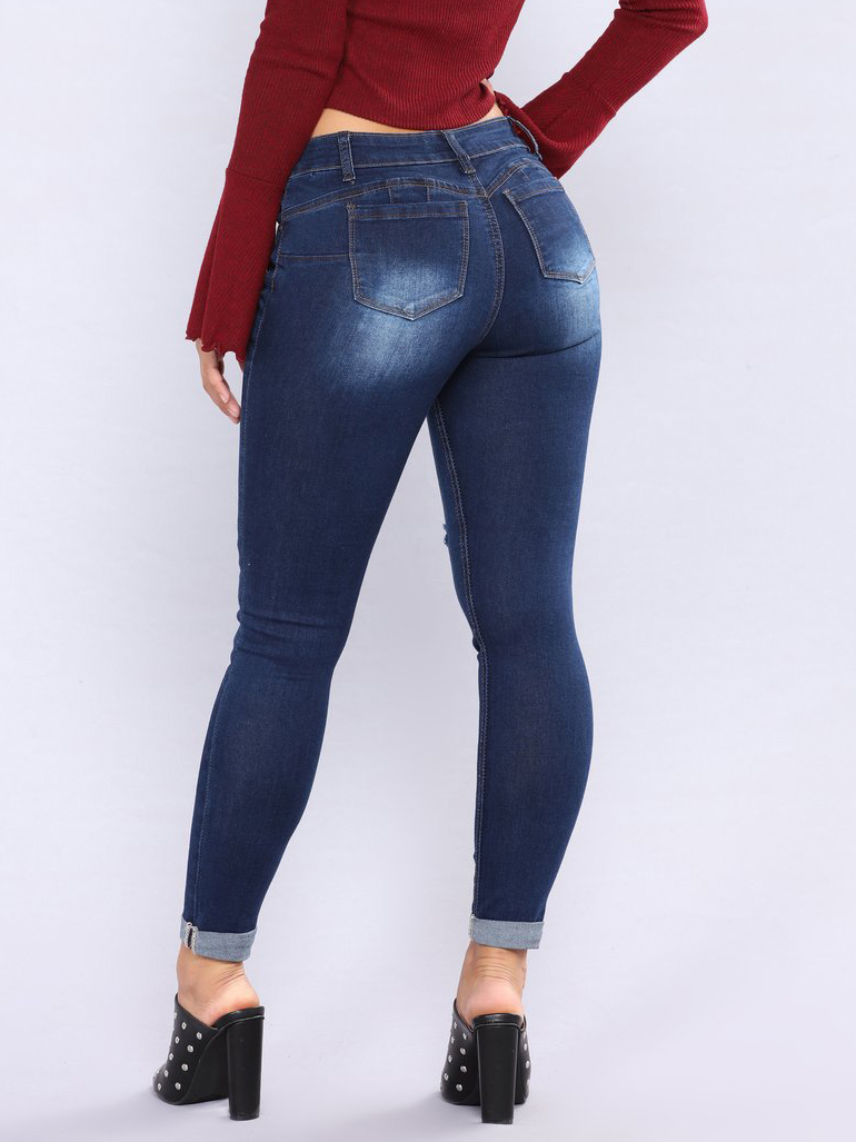 New Slim Fit Butt Lifting Small Foot Ripped Jeans Sale-boldoversize