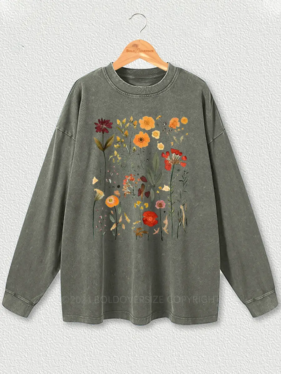 Vintage Pressed Flowers Washed Long Sleeve Shirt