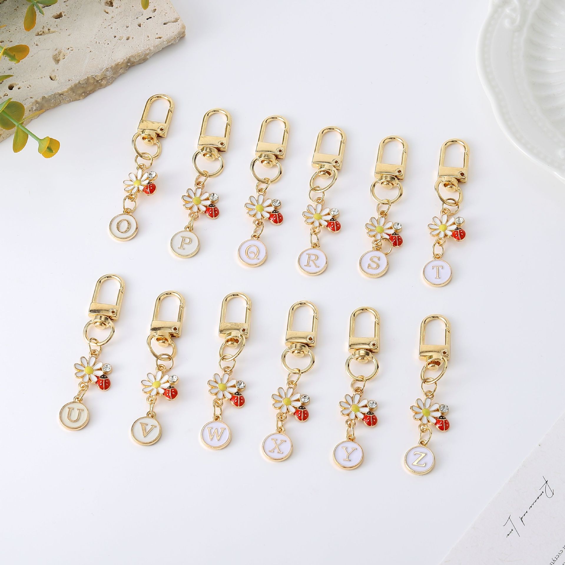 Vintage Cute Flower English Initials Keychain
