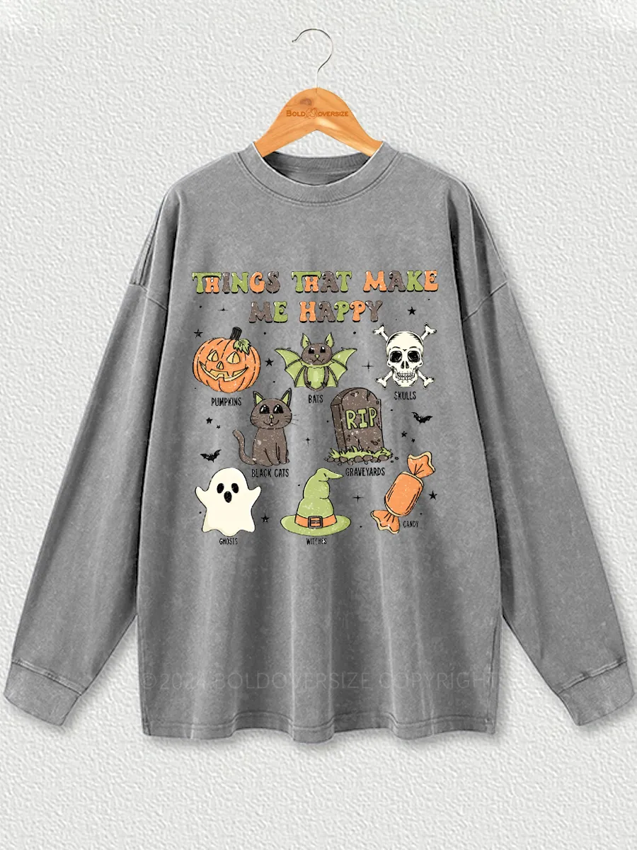 Vintage Things That Make Me Happy Halloween Washed Long Sleeve Shirt