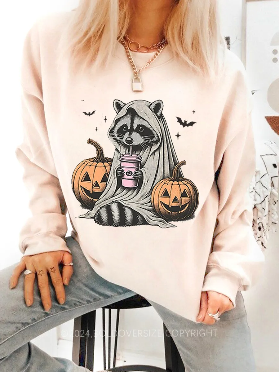 Vintage Cute Raccoon Ghost Sweatshirt