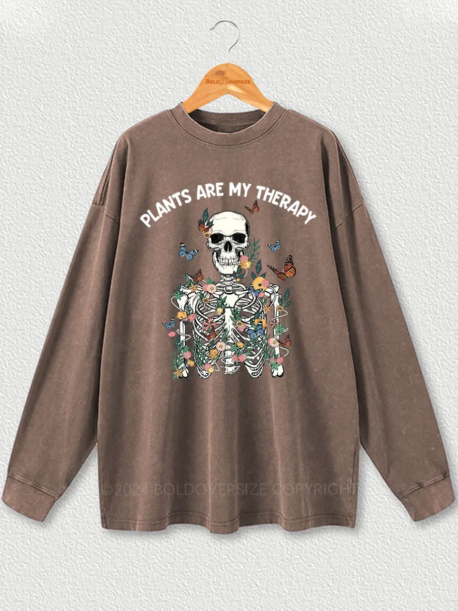 Vintage Plants Are My Therapy Washed Long Sleeve Shirt