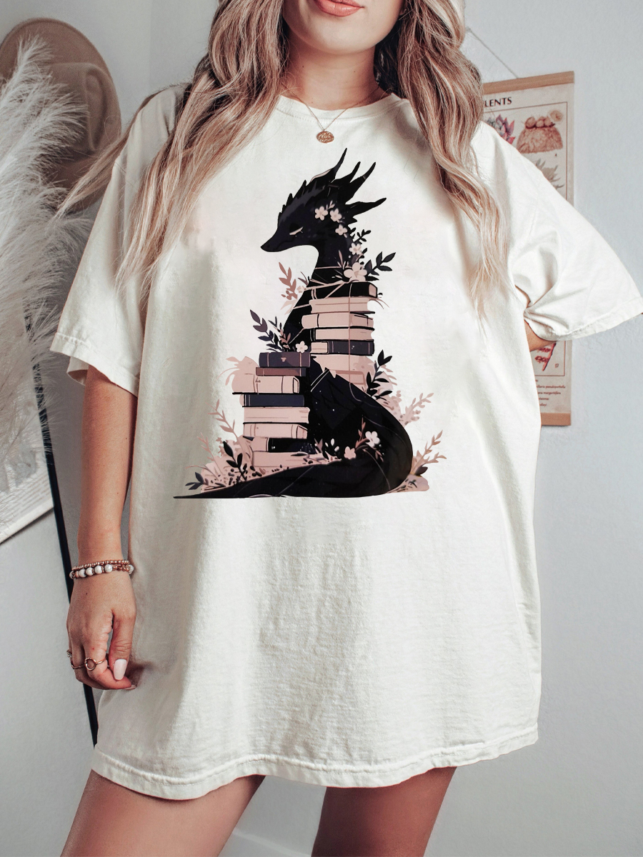 Vintage Book Dragon Fantasy Reader Tee