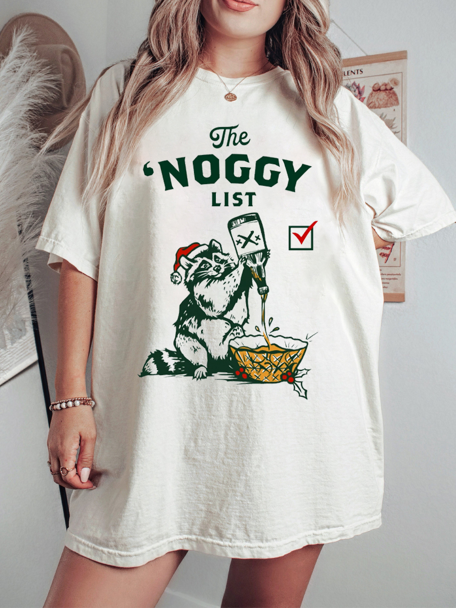 Vintage Christmas Eggnog Drinking Santa Raccoon T-Shirt