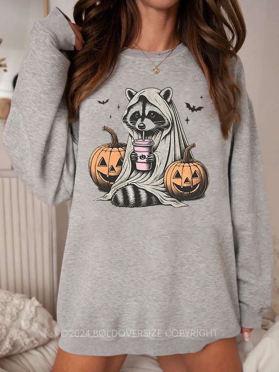 Vintage Cute Raccoon Ghost Sweatshirt