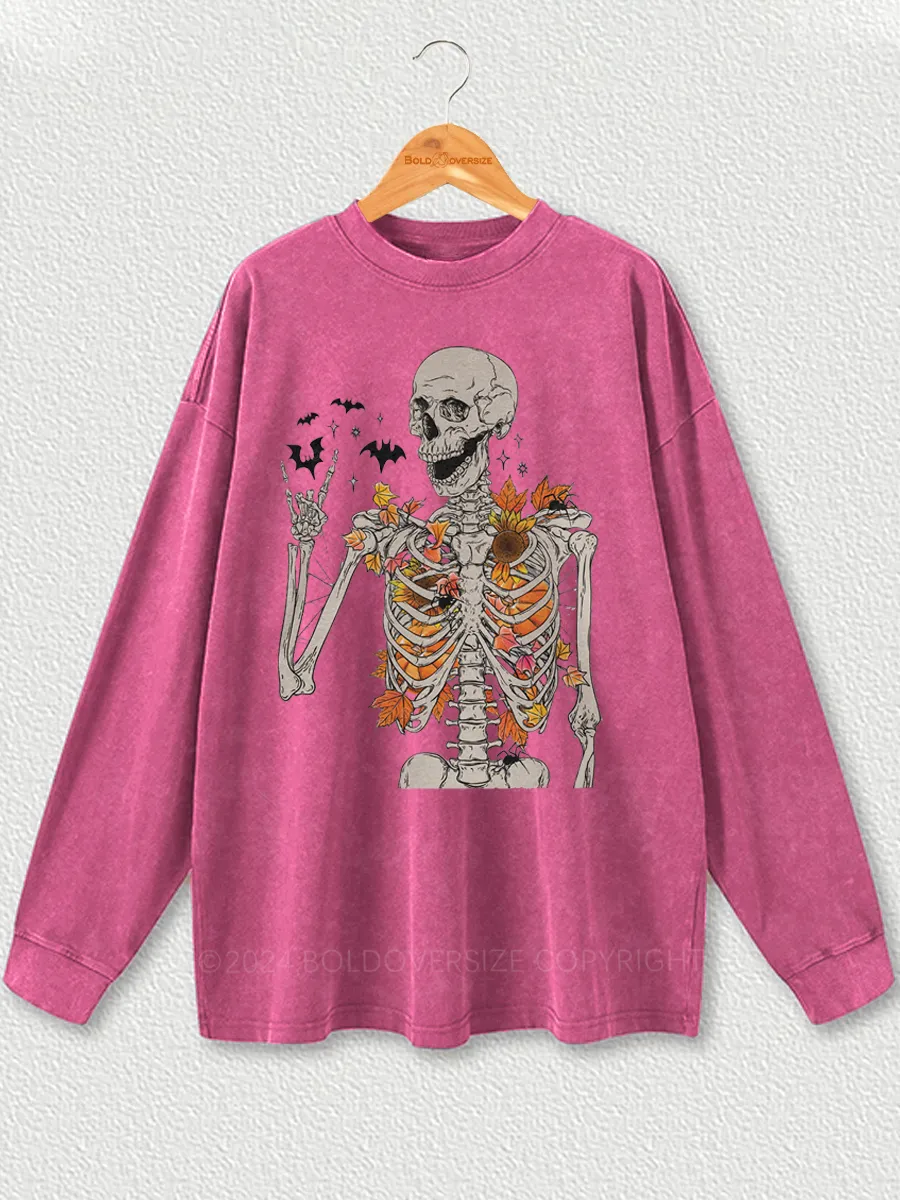 Vintage Freakin' Bats Skeleton Washed Long Sleeve Shirt