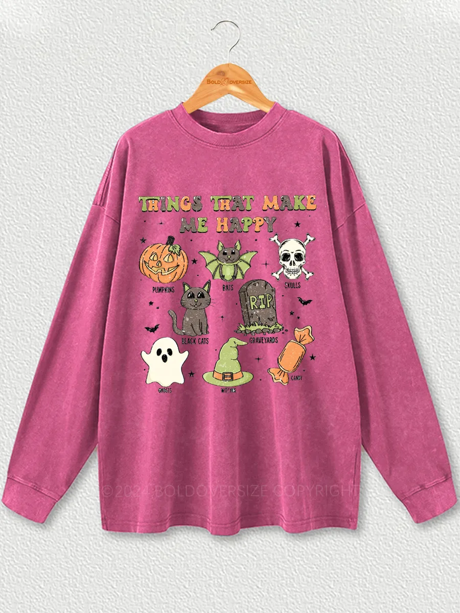 Vintage Things That Make Me Happy Halloween Washed Long Sleeve Shirt