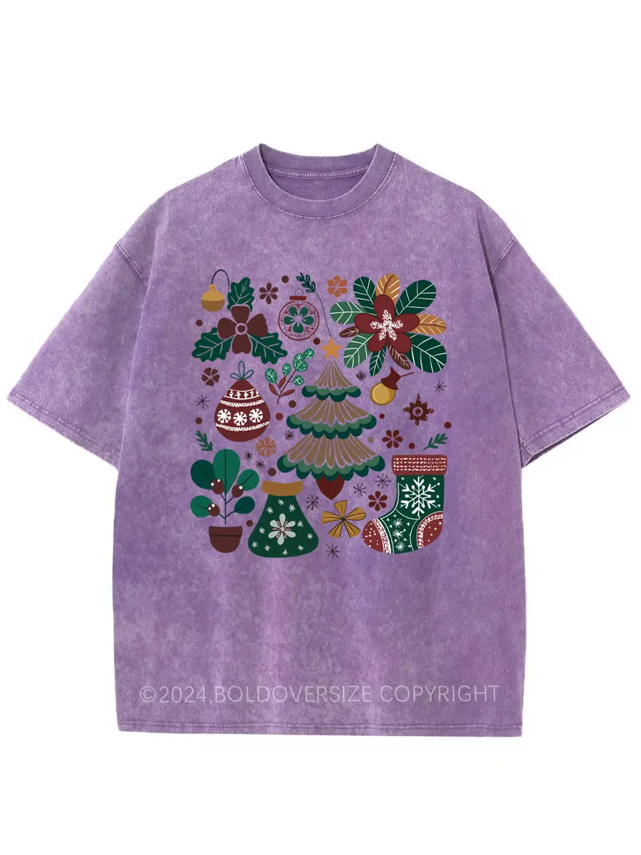 Vintage Christmas Boho Washed T-Shirt