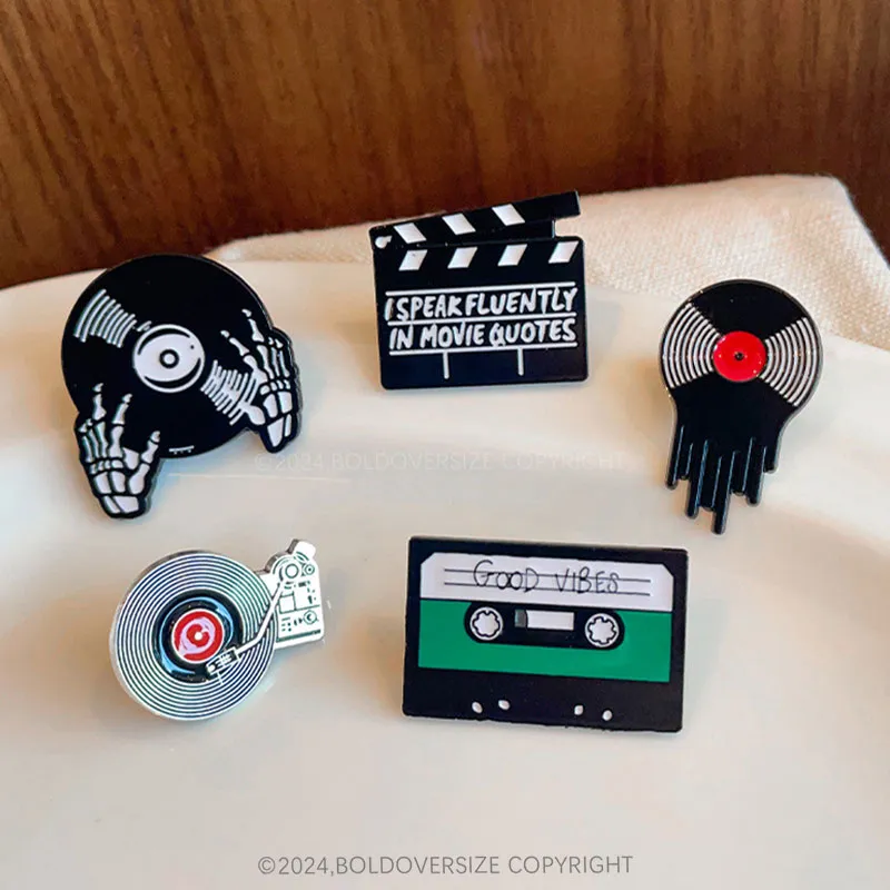 Vintage Remembrance Movie Tape CD Skull Pin