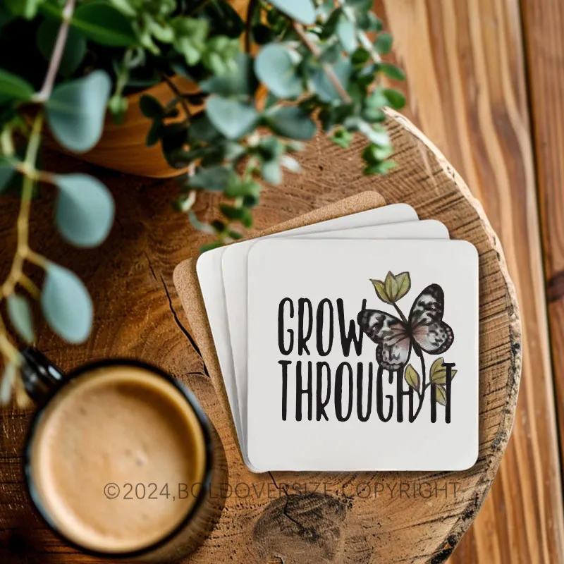 Vintage Grow Through It Butterfly Corkwood Coaster