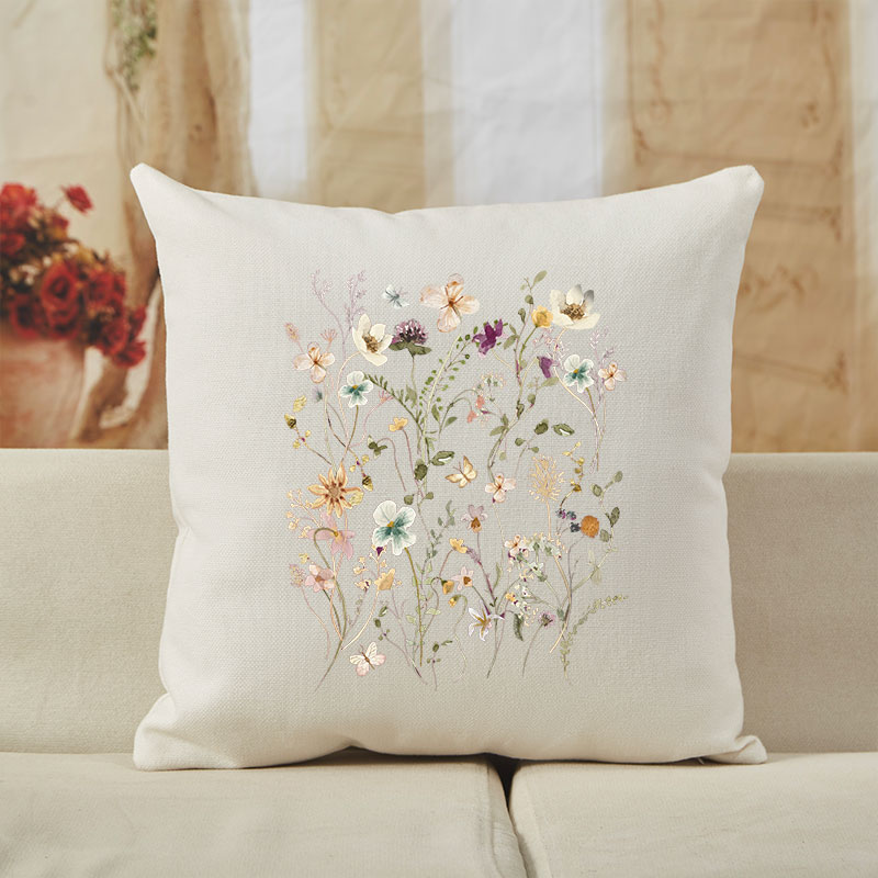 Vintage Boho Wildflowers Cottagecore Cushion Pillow