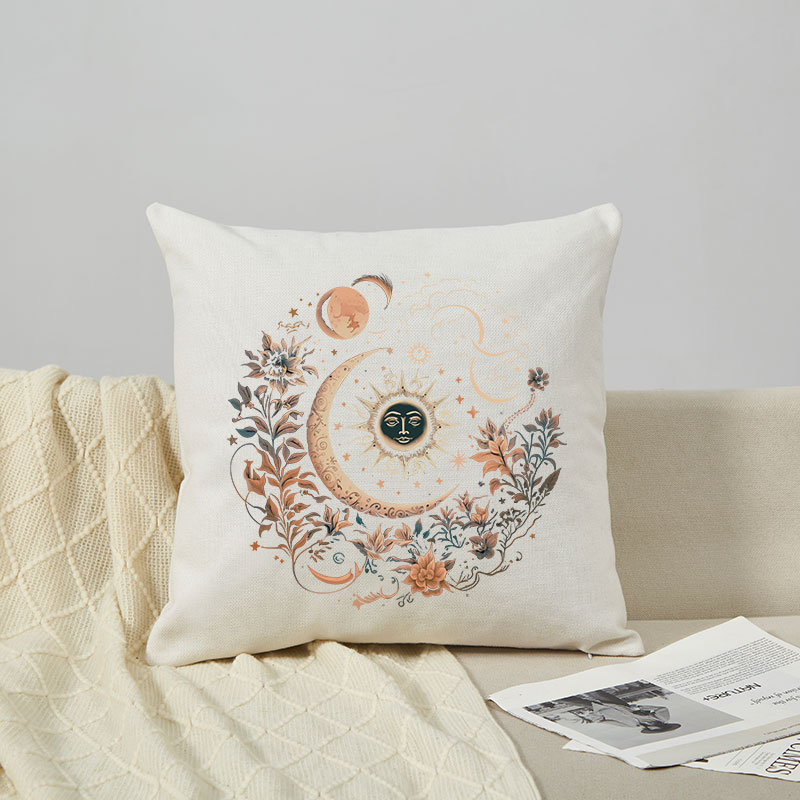 Vintage Mystic Moon And Sun Floral Cushion Pillow