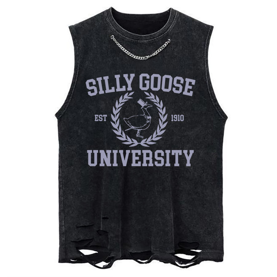 Vintage Silly Goose University Crewneck Chain Ripped Washed Tank