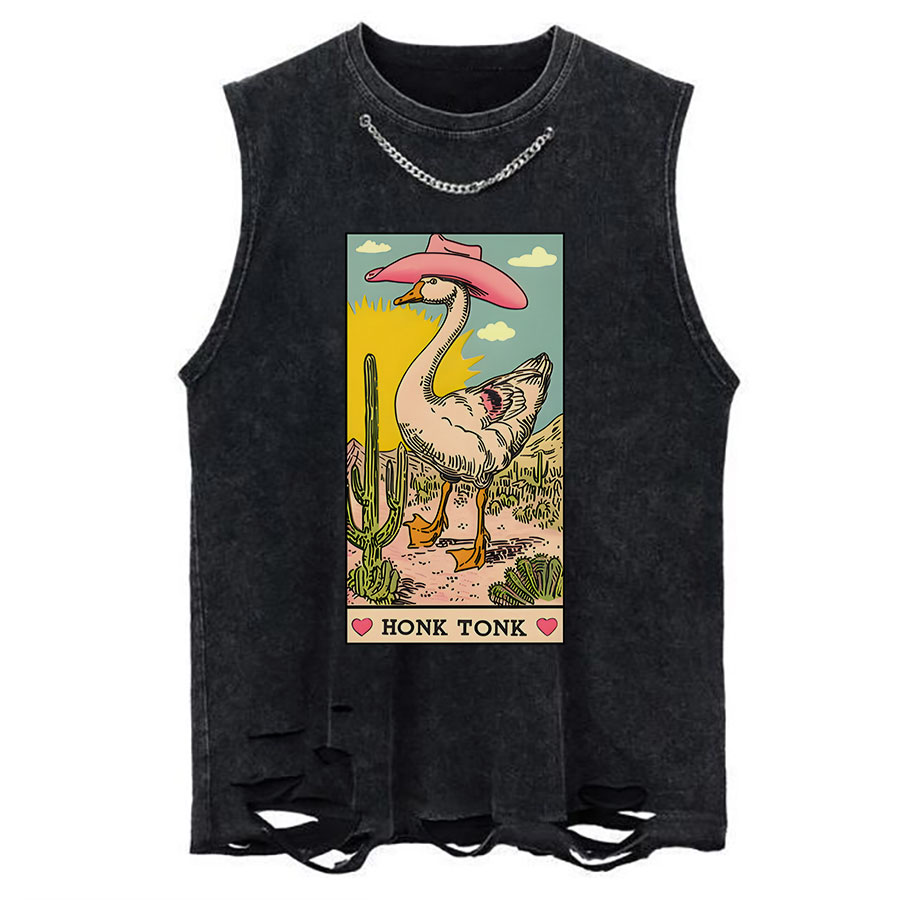 Vintage Honk Tonk Goose Chain Ripped Washed Tank