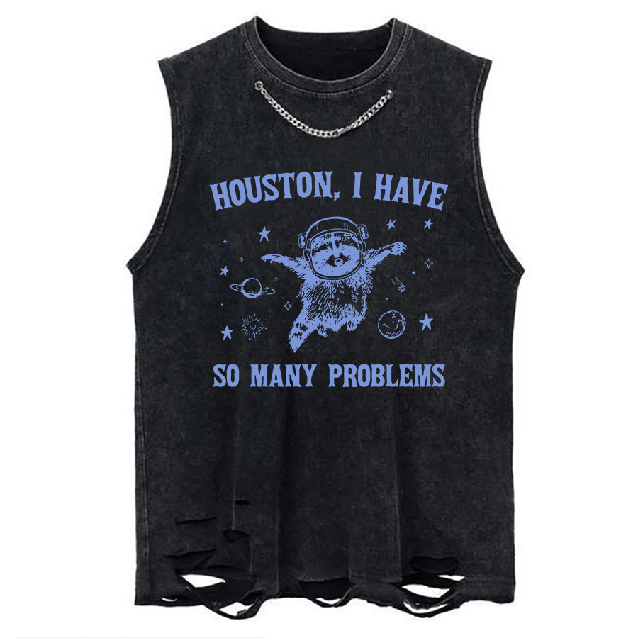 Vintage Raccoon Meme Chain Ripped Washed Tank