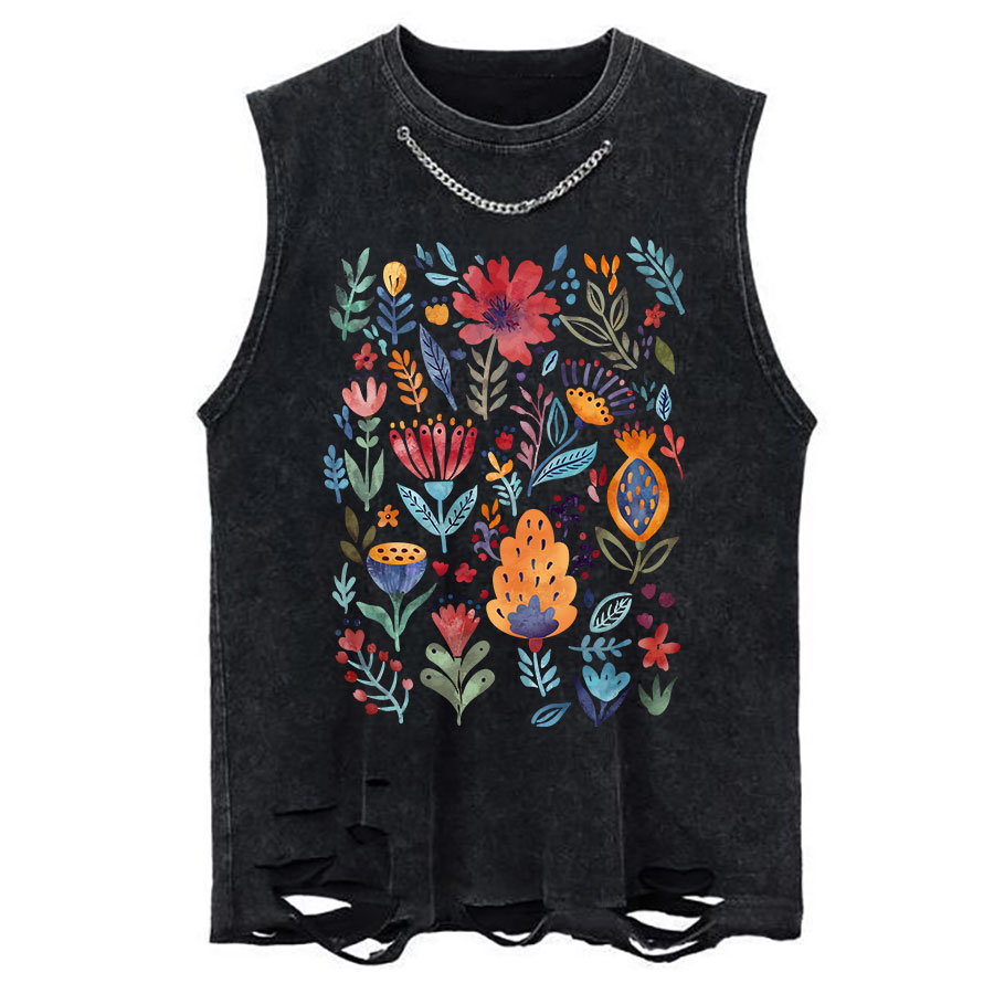 Vintage Wildflower Chain Ripped Washed Tank