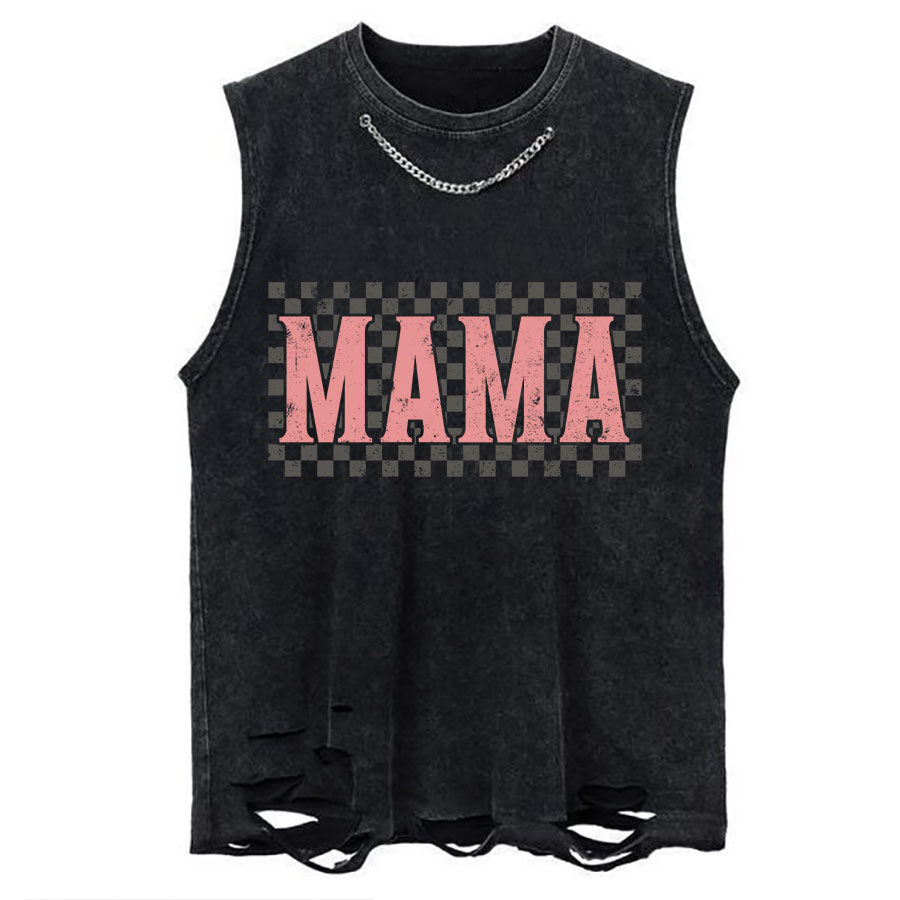 Vintage Boho Mama Chain Ripped Washed Tank