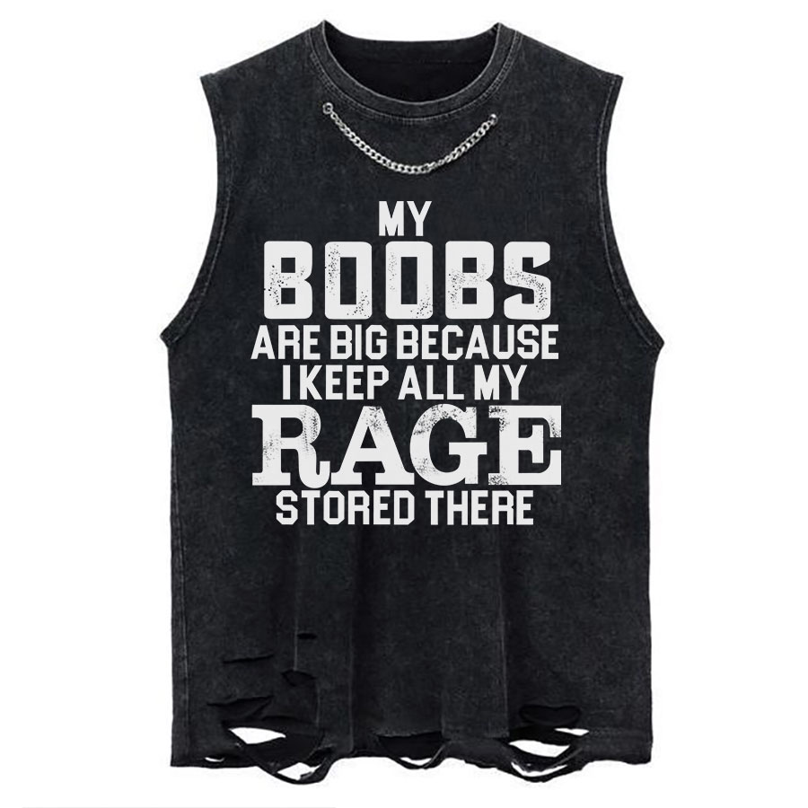 Vintage My Boobs Are Big Chain Ripped Washed Tank