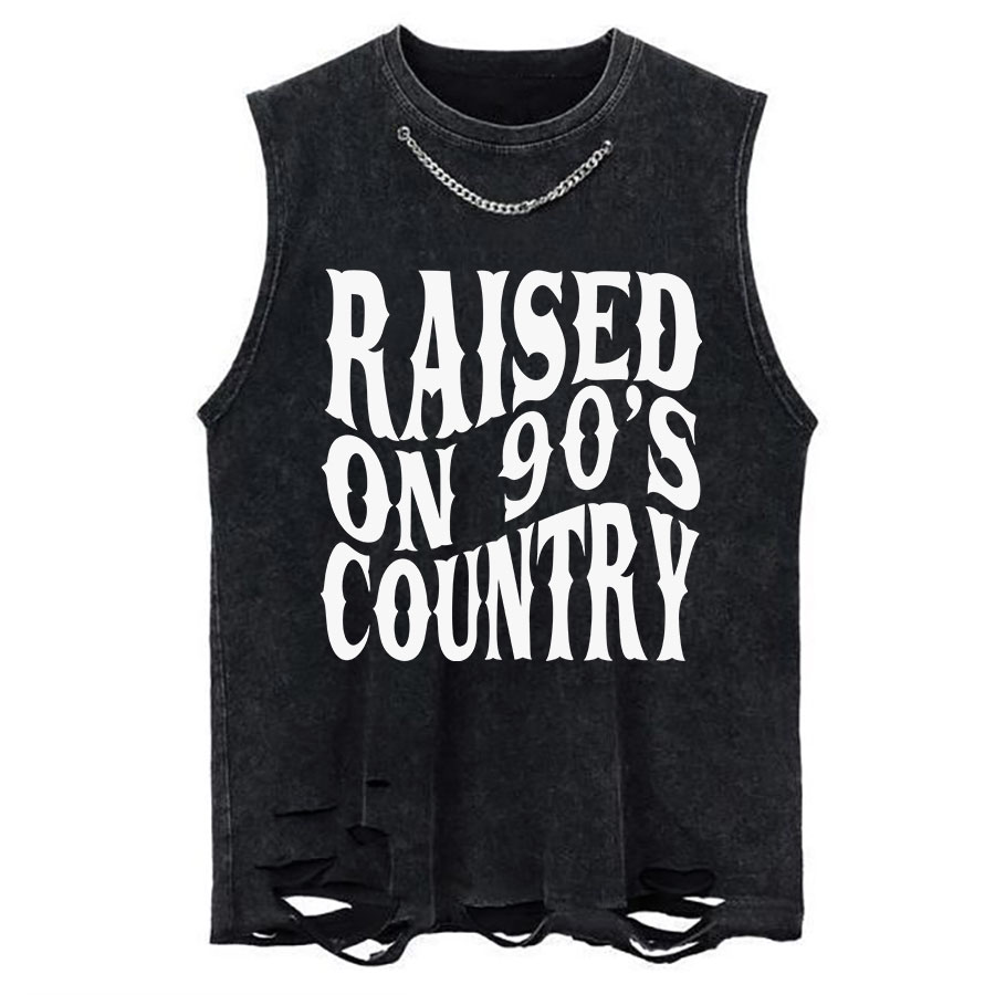 Vintage Raised On 90‘S Country Chain Ripped Washed Tank