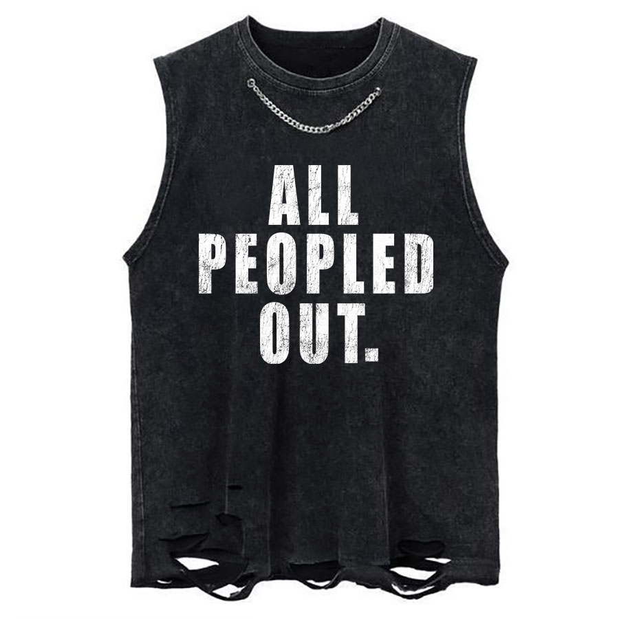 Vintage All Peopled Out Chain Ripped Washed Tank