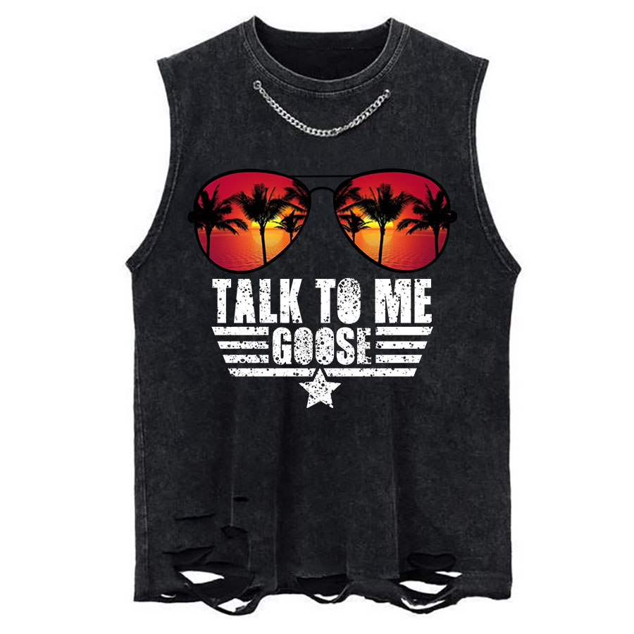 Vintage Talk To Me Goose Chain Ripped Washed Tank