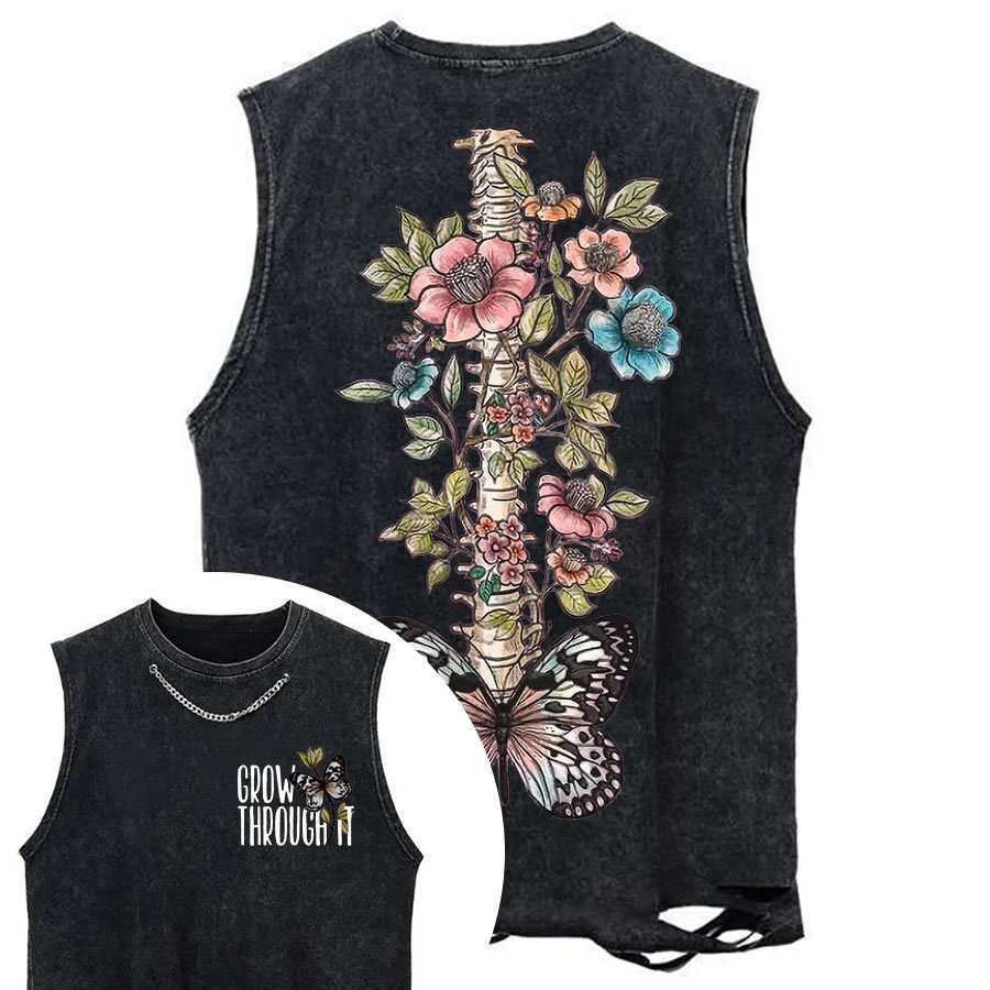 Vintage Grow Through It Butterfly Chain Ripped Washed Tank