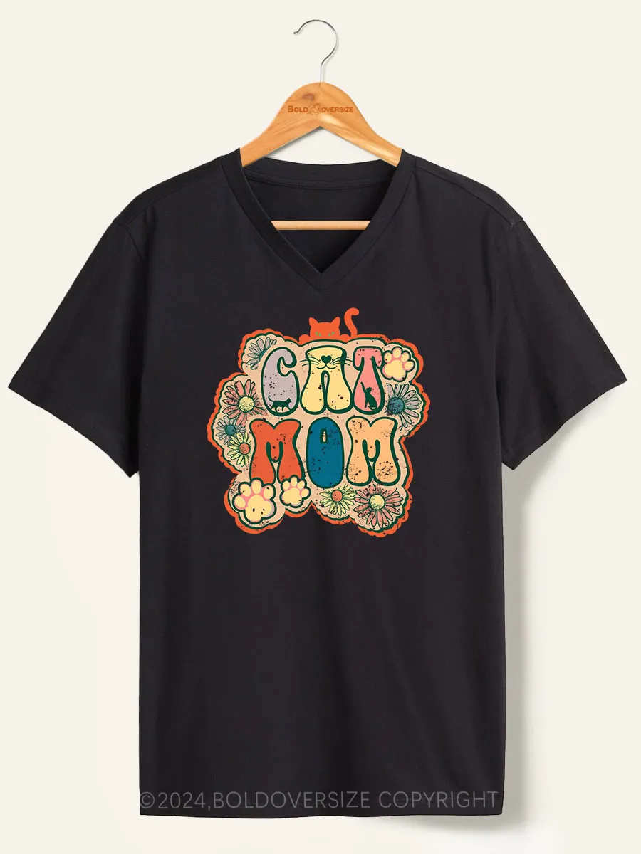Vintage Cat Mom V-Neck Tee