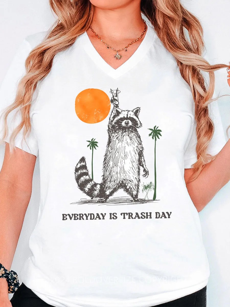Vintage Everyday Is Trash Day Raccoon Meme V-Neck Tee