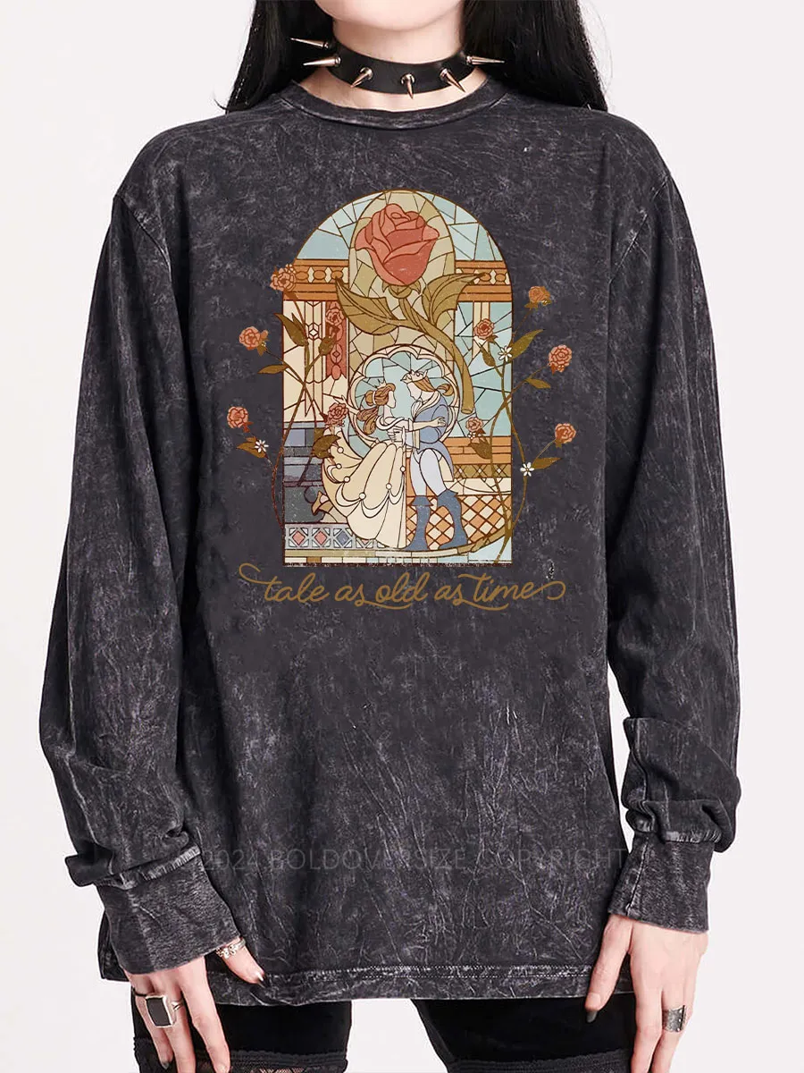 Vintage A Tale As Old As Time Book Washed Long Sleeve Shirt
